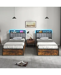 Gouun Twin size Bed Frame with Led Lights Upholstered Headboard and 4 Storage Drawers