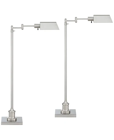 Regency Hill Jenson Traditional 54" Tall Standing Floor Lamps Set of 2 Lights Swing Arm Pharmacy Adjustable Brushed Nickel