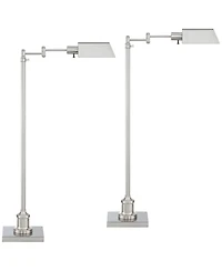Regency Hill Jenson Traditional 54" Tall Standing Floor Lamps Set of 2 Lights Swing Arm Pharmacy Adjustable Brushed Nickel