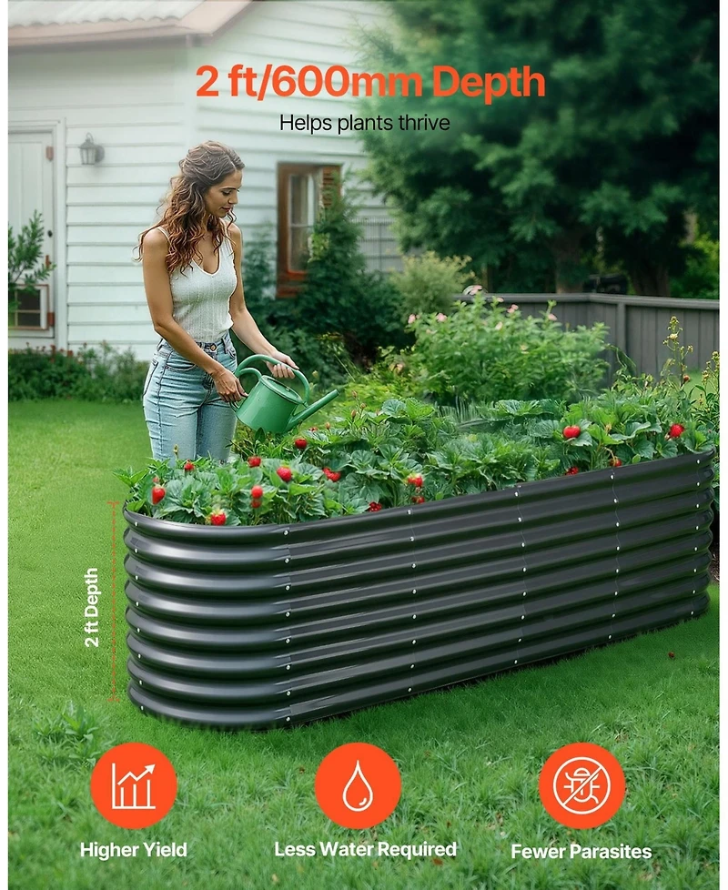 Gouun Oval Metal Raised Garden Bed, Galvanized Planter Box with Reinforcement Bar