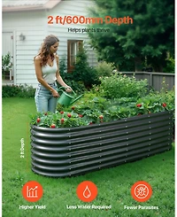 Gouun Oval Metal Raised Garden Bed, Galvanized Planter Box with Reinforcement Bar