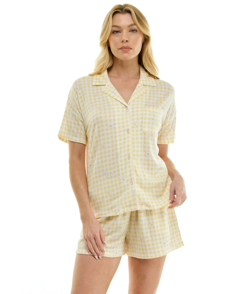 Roudelain Women's Collared Top and Pull-On Shorts, 2-Piece Set