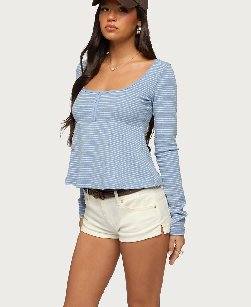Edikted Women's Sare Striped Babydoll Henley Top