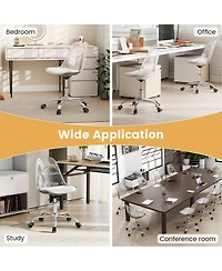 Sugift Armless Rolling Office Chair with Swivel Seat and Pu Leather Cushion-Clear