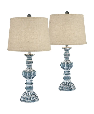 Regency Hill Tanya Country Cottage Table Lamps 26 1/2" High Set of 2 Burlap Linen Drum Shade for Bedroom Living Room Bedside Nightstand Home