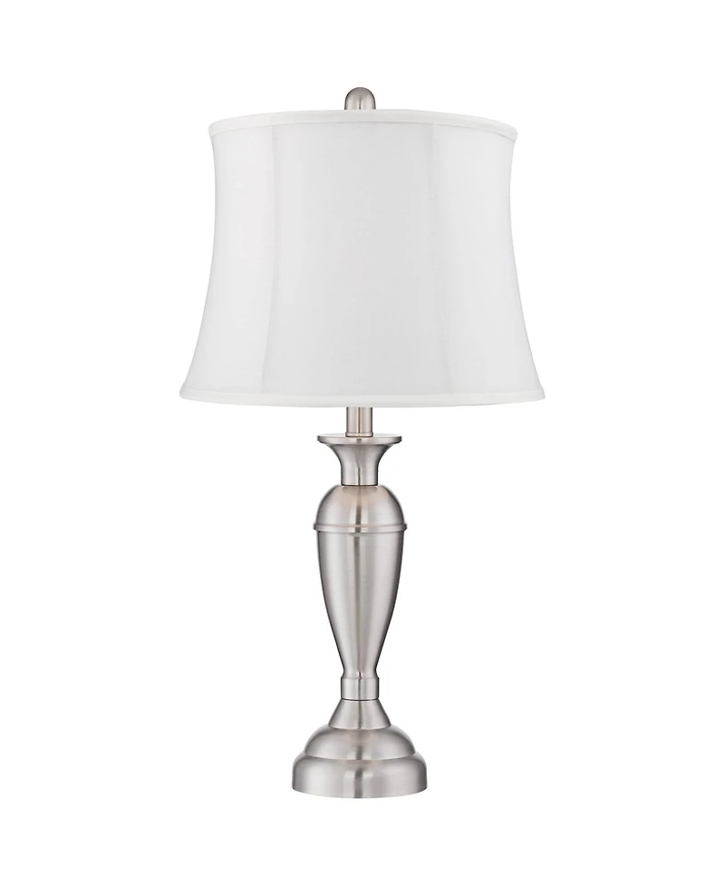 Regency Hill Blair Traditional Table Lamps 25" High Set of 2 Brushed Nickel Softback Drum Shade for Bedroom Living Room Bedside Nightstand House