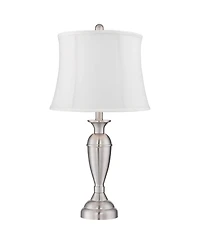 Regency Hill Blair Traditional Table Lamps 25" High Set of 2 Brushed Nickel Softback Drum Shade for Bedroom Living Room Bedside Nightstand House