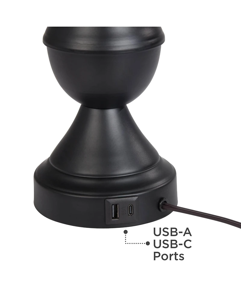 Regency Hill Traditional Table Lamps 25" High Set of 2 with Usb Port Bronze Metal Led Touch On Faux Silk Drum Shade for Bedroom Living Room