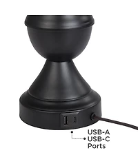 Regency Hill Traditional Table Lamps 25" High Set of 2 with Usb Port Bronze Metal Led Touch On Faux Silk Drum Shade for Bedroom Living Room