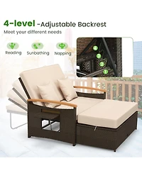 Gymax Patio Rattan Daybed Set w/ Cushioned Loveseat and Storage Ottoman