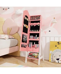 Gymax Kids Vanity Set Princess Makeup Dressing Table and Chair Set w/ Jewelry Armoire