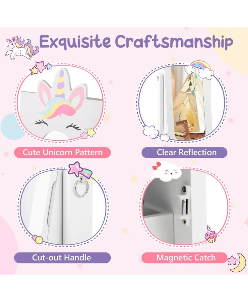 Gouun Princess Vanity Table and Stool Set with Jewelry Cabinet and Mirror Drawer