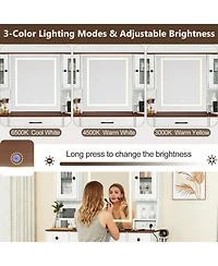 Gouun 41.5 in Makeup Dressing Table with Power Outlets and Led Lighted Mirror