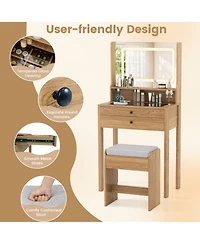 Gouun Small Vanity Desk with Led Mirror and Cushioned Stool for Small Spaces