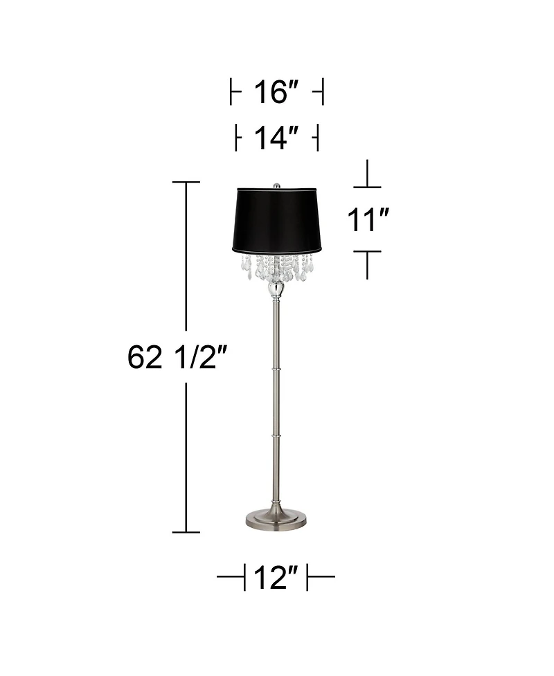 360 Lighting Modern Floor Lamp 62.5" Tall Satin Steel Chrome Crystal Chandelier Satin Fabric Drum Shade for Living Room Reading Bedroom