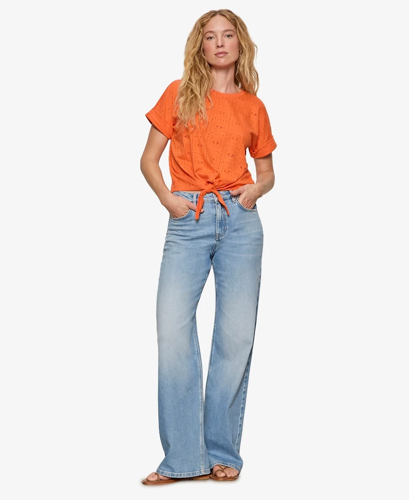 Sanctuary Women's Eyelet All Day Tie Crewneck T-Shirt