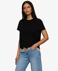 Sanctuary Women's Lace-Hem Crewneck T-Shirt