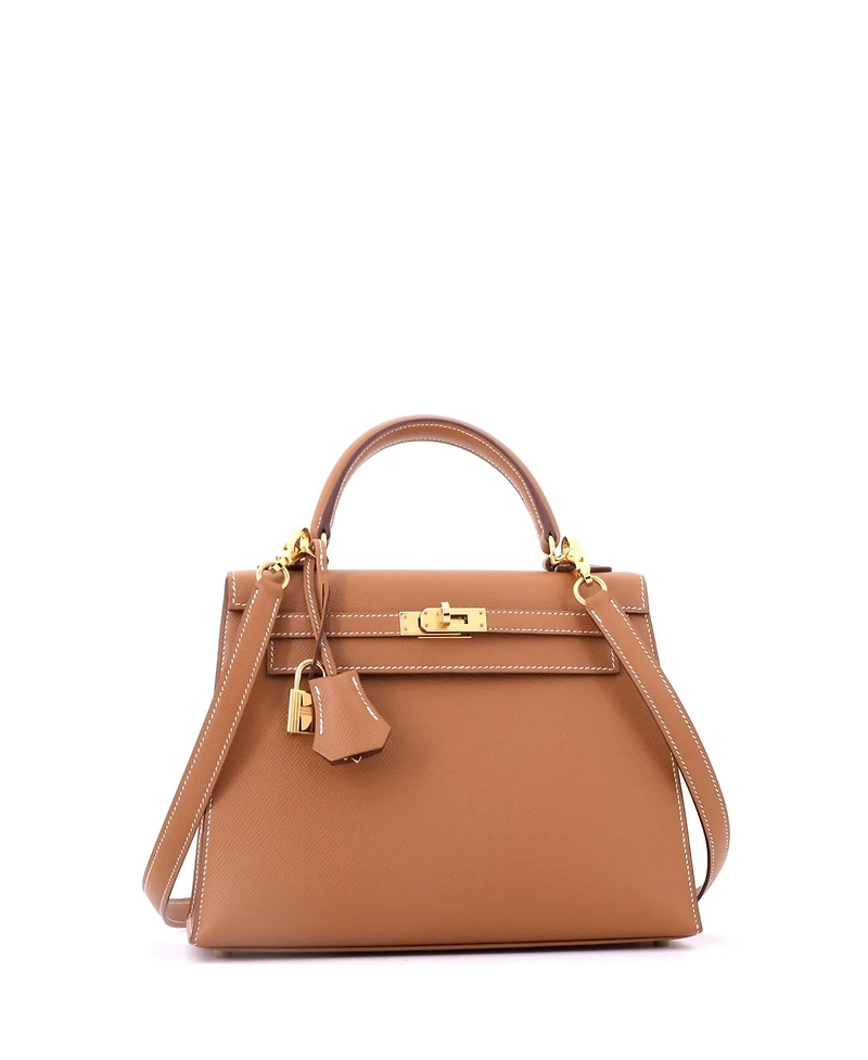 Pre-Owned HERMES Kelly 25 Handbag Brown Epsom with Gold Hardware