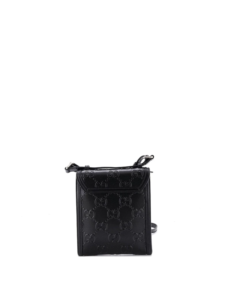 Pre-Owned Gucci Small Flap Crossbody Bag Gg Embossed Perforated Leather