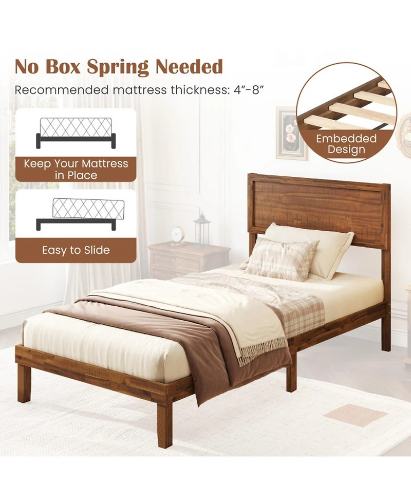 Gouun Rubberwood Bed Frame with Headboard