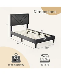 Gouun Linen Upholstered Bed Frame with Tufted Headboard