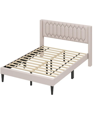Gouun Velvet Upholstered Platform Bed Frame with Headboard and Wingback Headboard