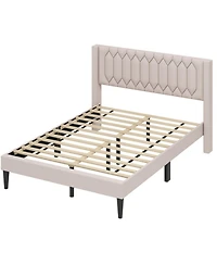 Gouun Velvet Upholstered Platform Bed Frame with Headboard and Wingback Headboard