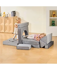 Gouun 14-Piece Modular Kids Play Couch with Armrests, Convertible Sectional Toddler Sofa