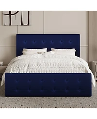 gaomon bed Frame 4 Storage Drawers Linen Upholstered Headboard Wooden Slats No Box Spring Button Tufted