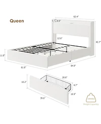gaomon Platform Bed Lighted Upholstered 4 Storage Drawers Headboard Wooden Slats Noise-Free Easy Assembly No Box Spring