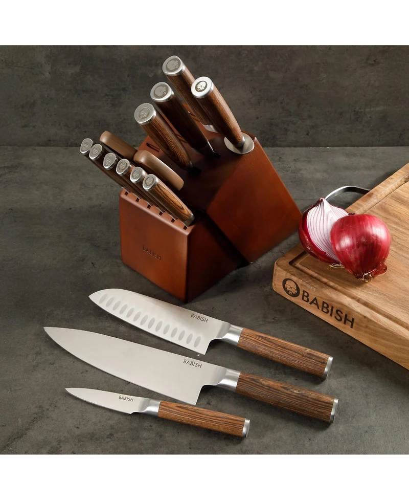 Babish High-Carbon 1.4116 German Steel 15 Piece Full Tang Forged Cutlery Kitchen Knife Block Set