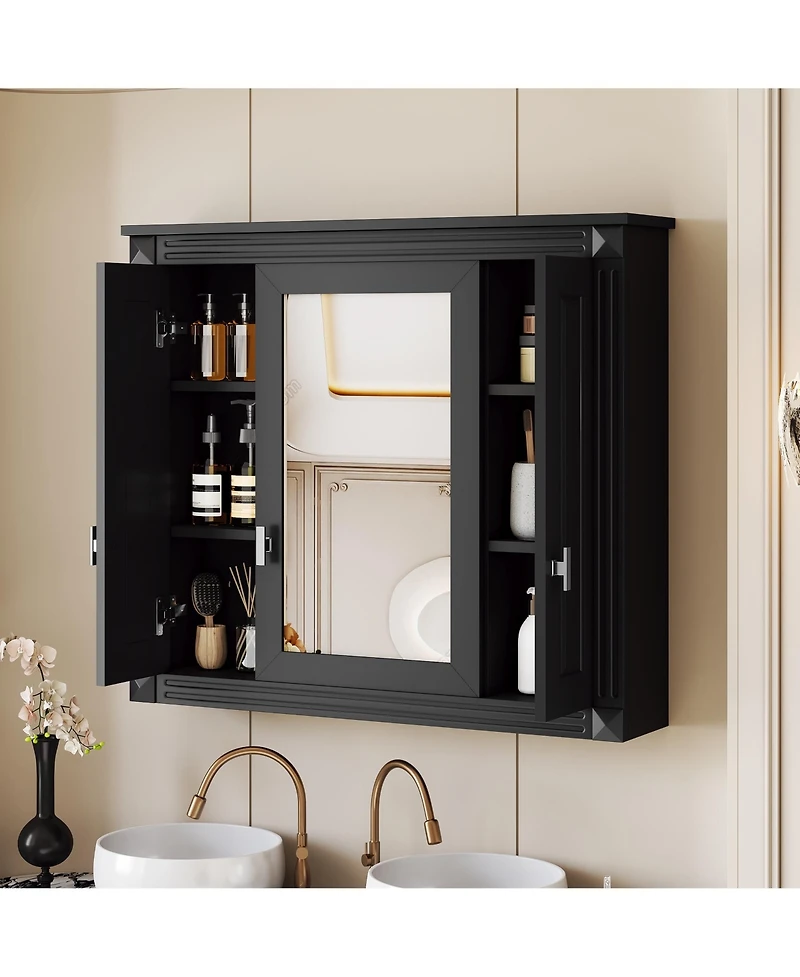 Busdays Bathroom Wall Cabinet with Mirror, Wall Mounted Medicine Cabinet with 4 Shelves, Mirrored Door Over Toilet Storage Cabinet