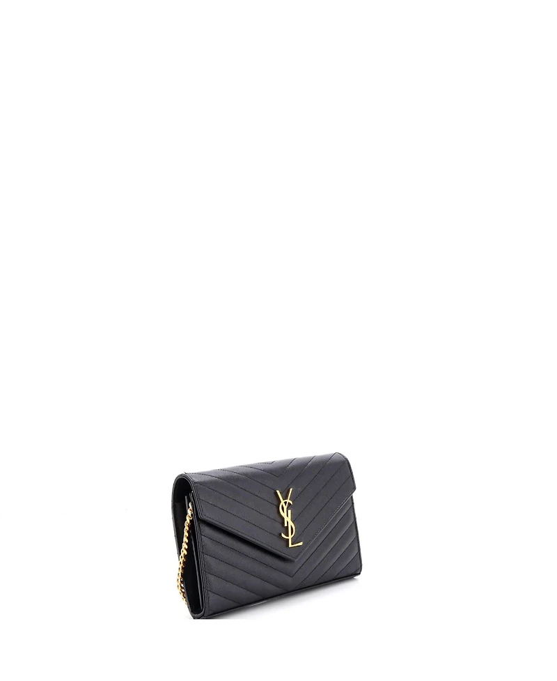 Pre-Owned Saint Laurent Medium Classic Monogram Wallet on Chain Matelasse Chevron Leather