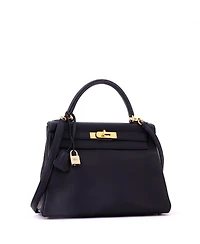 Pre-Owned HERMES Kelly 28 Handbag Black Clemence with Gold Hardware