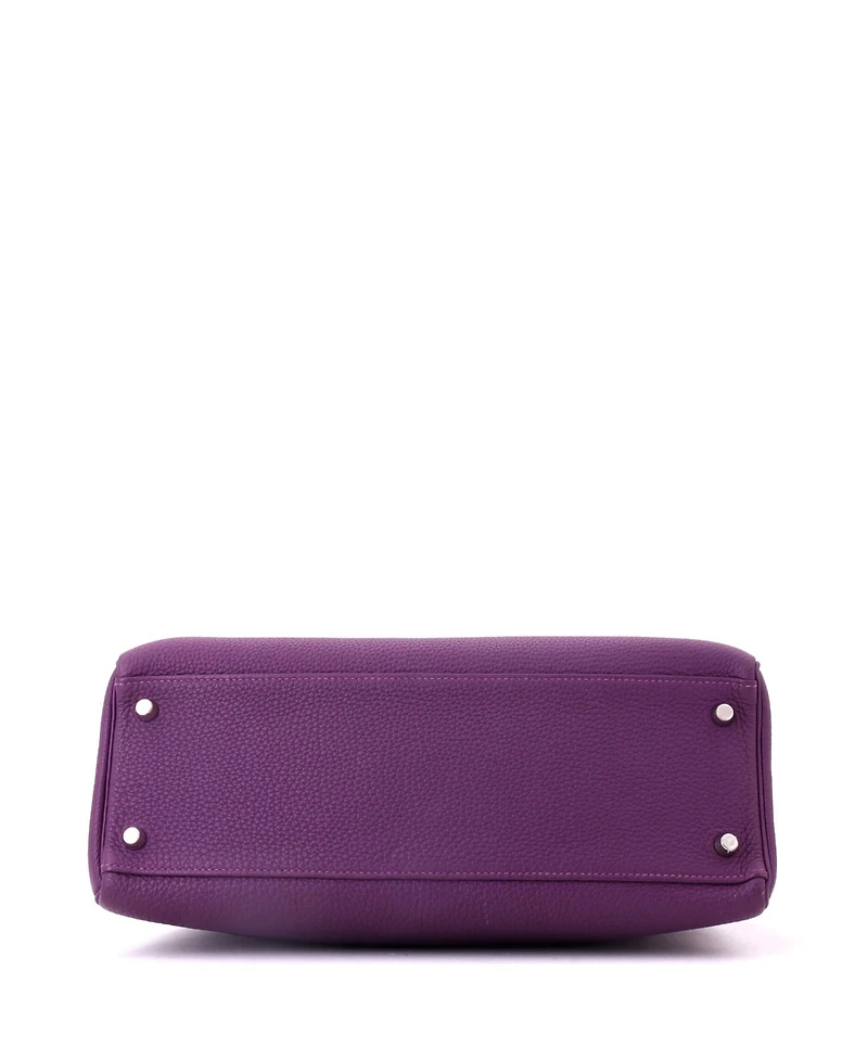 Pre-Owned Hermes Kelly 32 Handbag Purple Togo with Palladium Hardware