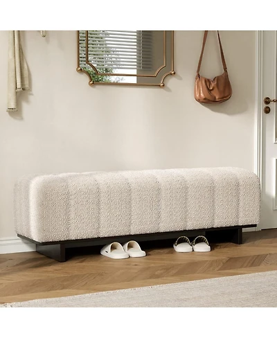 Maison Boucle 63.62" Sherpa Boucle Upholstered Bench, Rubberwood Legs