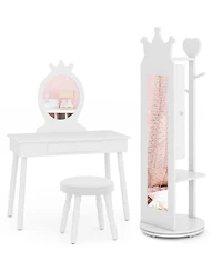Gouun Princess Vanity Table and Stool Set with Jewelry Cabinet and Full-Length Mirror