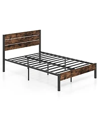 Gouun Metal and Wood Platform Bed Frame with Headboard and Noise-Free Slats