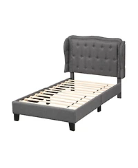 Sugift Bed Frame with Button Tufted Wingback Headboard Storage