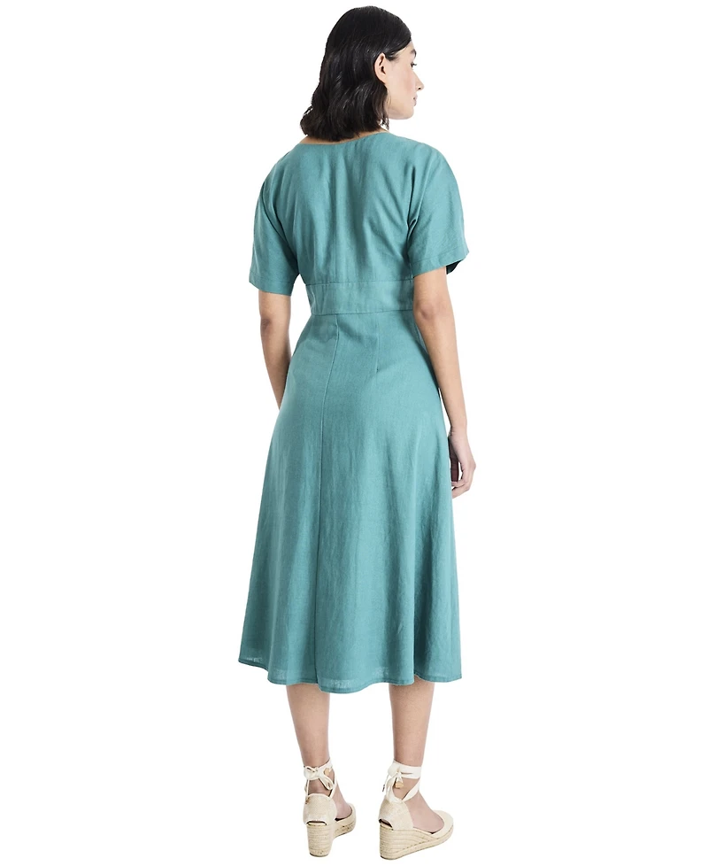 Maggy London Women's Button-Front V-Neck Midi Dress