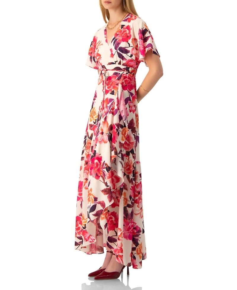 Ivonne Women's Crossed V-Neck Wrap Floral Maxi Dress