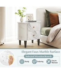 Gouun 2-Drawer Faux Marble Nightstand with Modern Storage Design