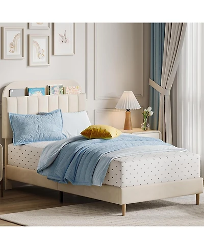 gaomon Bed Frame Bookcase Headboard Upholstered Platform No Box Spring Wooden Slats Support