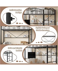 gaomon Loft Bed-Heavy Duty Metal Frame-Arched Guardrail Safety Ladder-Space Saving Compact Bed Frame