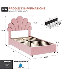 gaomon Metal Petal Bed for Bedroom, Modern Design, Soft Fabric Upholstery, No Box Spring Needed