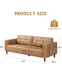 gaomon 83" Faux Leather Sofa, 3-Seater Couch with Deep Seats, Wide Arms and Pillows for Living Room