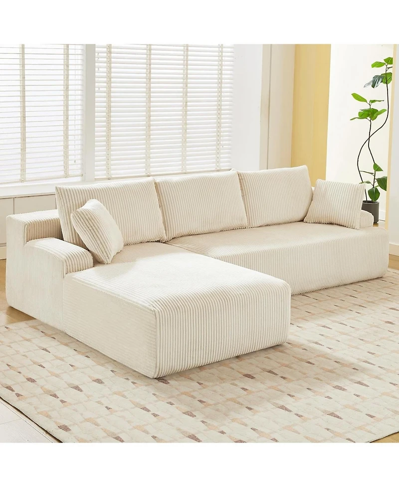 gaomon 106" Modular Sectional Sofa, Corduroy Cloud Couch with L-Shaped Chaise, No Assembly - Off white