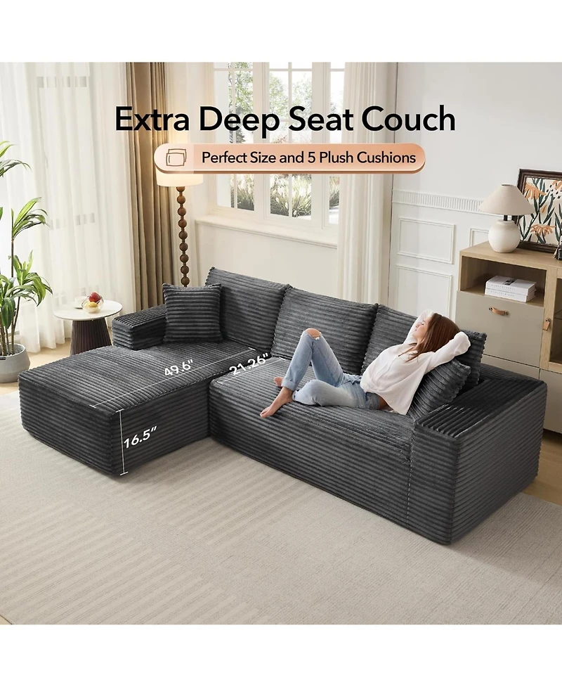 gaomon 108" Cloud Sectional Sofa, L-Shaped Couch with Deep Seat, Corduroy