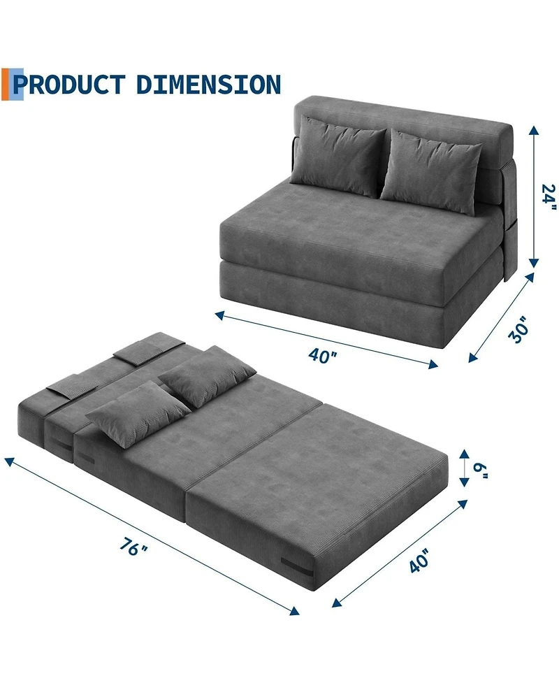 gaomon 76" Folding Sofa Bed, Convertible Futon Couch with Pillow, Linen Fabric for Small Spaces