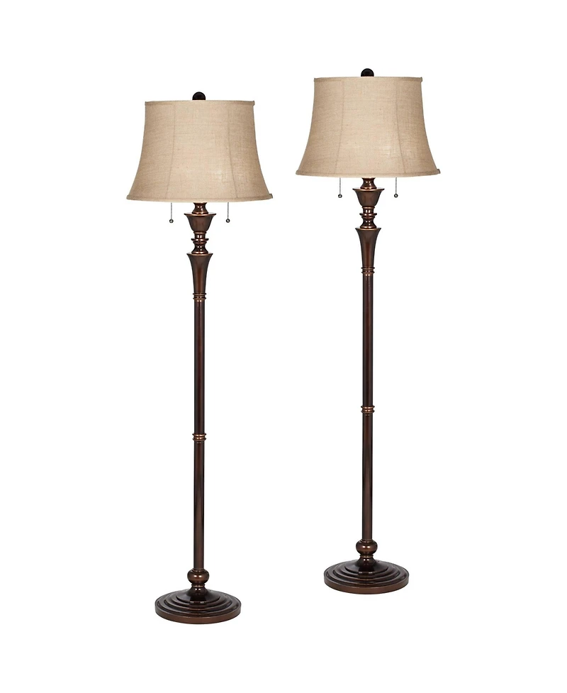 Regency Hill Brooke Traditional 60" Tall Standing Floor Lamps Set of 2 Lights Pull Chain Metal Bronze Finish Living Room